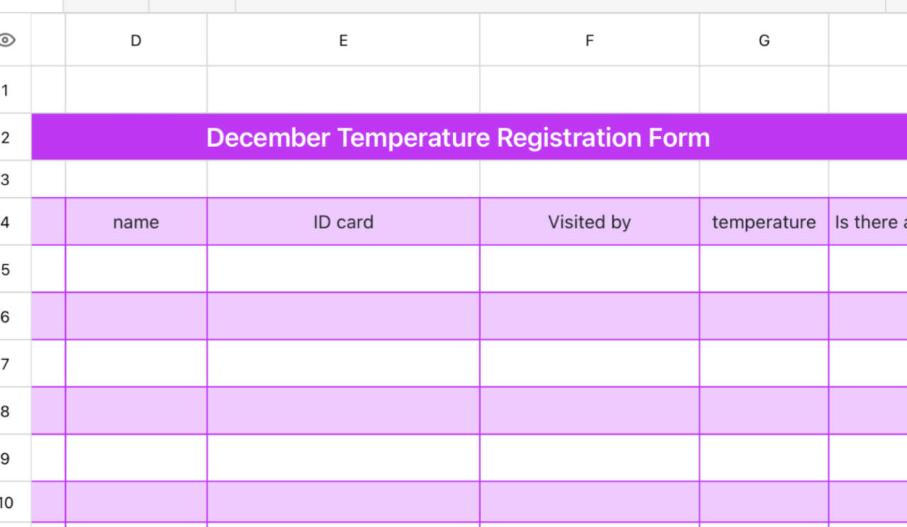 Temperature registration form 1